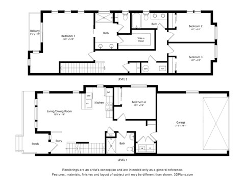 Floor plan for 4 beds, 3 baths, 2072 sqft